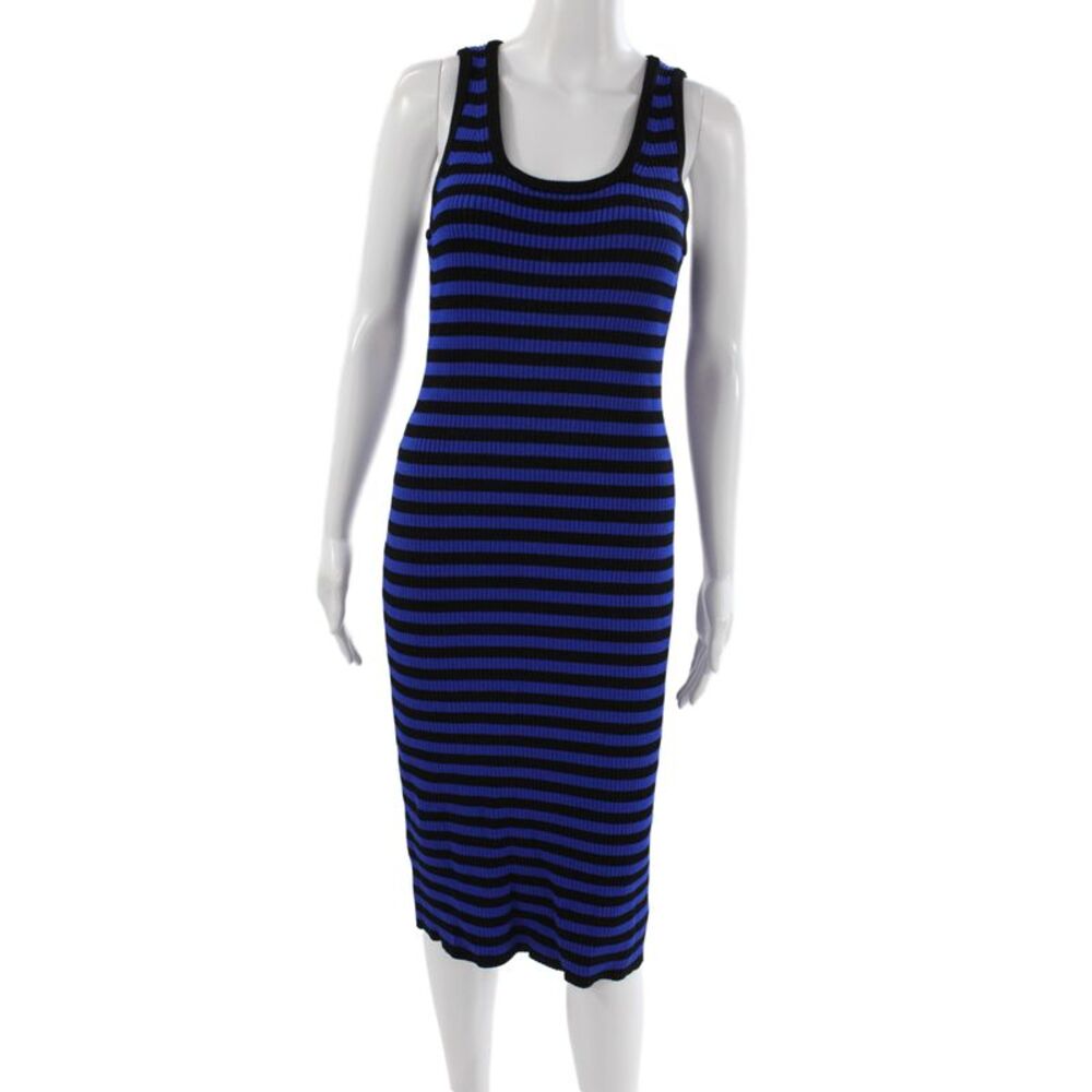Michael Michael Kors Womens Black Striped Bodycon Dress Sleeveless Scoop Size L